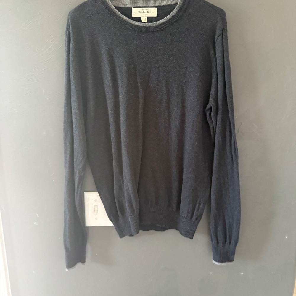 Hawker Rye‎ Charcoal Grey Cotton Cashmere Crew Neck Sweater Large Quiet Luxury